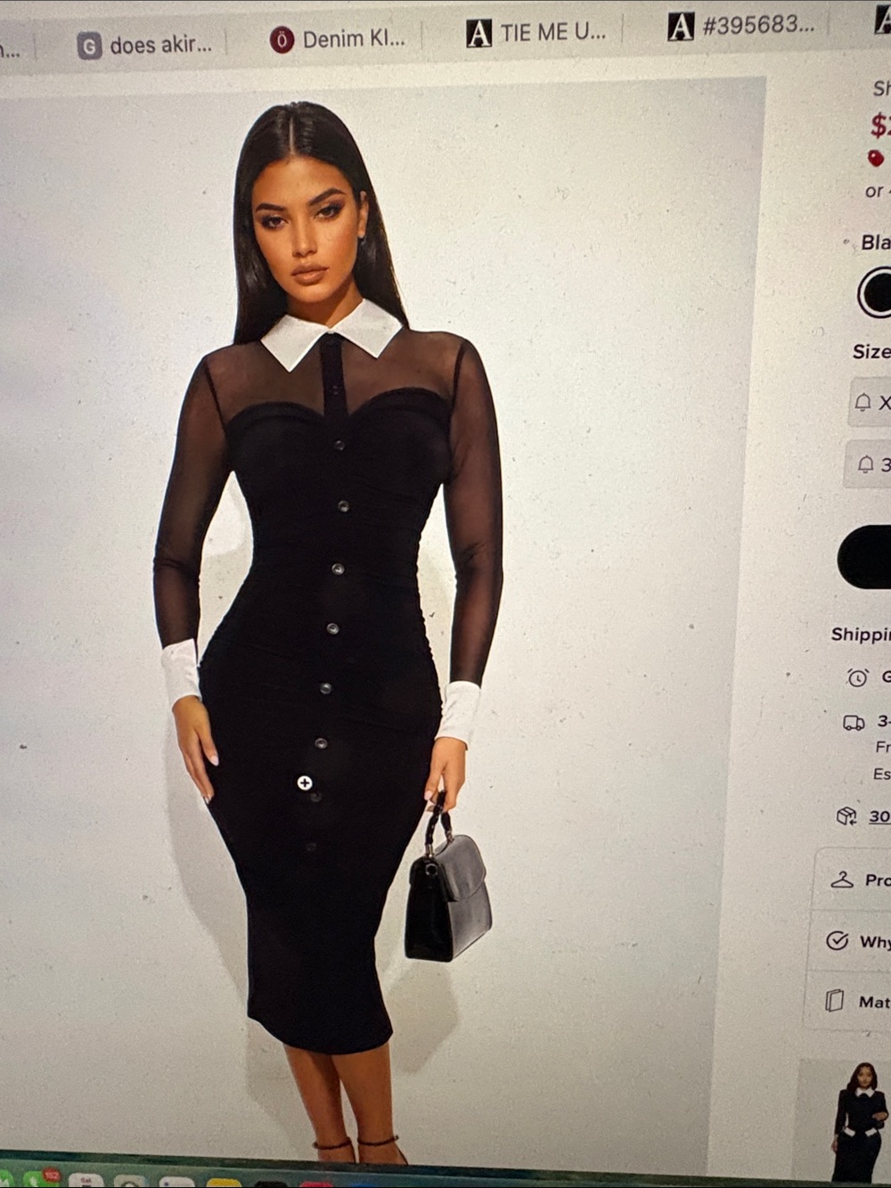 Fashion Nova Black Midi Dress with White Collar & Cuffs